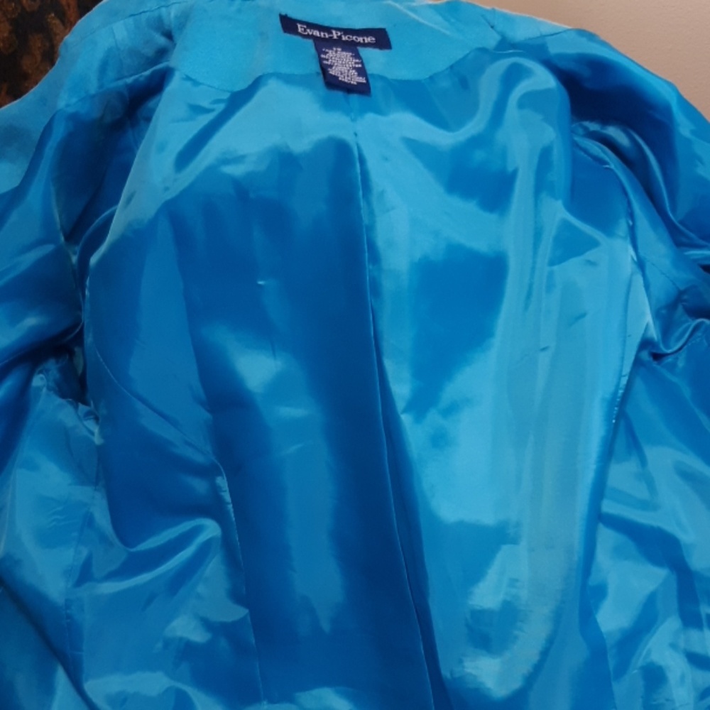 Womens blue teal jacket long sleeve coat EVAN PICONE faux suede sz 12 - Picture 6 of 7